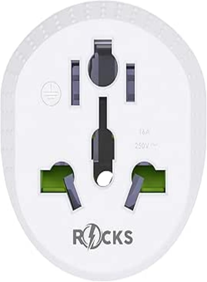Rocks R-590 MK Safety Adapter – Compact UK Plug Adapter with Overcurrent Protection for Home, Office & Travel – White